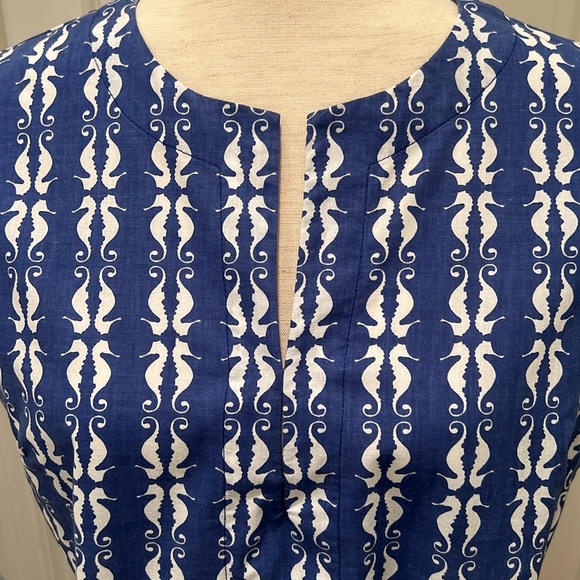 BLUE AND WHITE SEAHORSES DRESS—100% COTTON - Picture 3 of 3